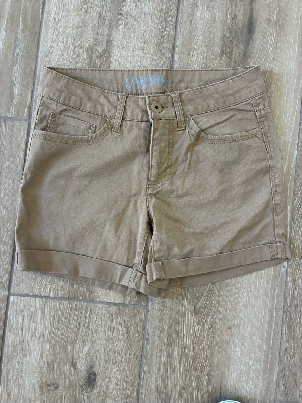 Faded Glory Tan Roll-Hem Cotton Shorts